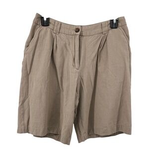 FinnFlare Taupe Brown Pleated Linen Blend High Rise Shorts Womens Size Small 164